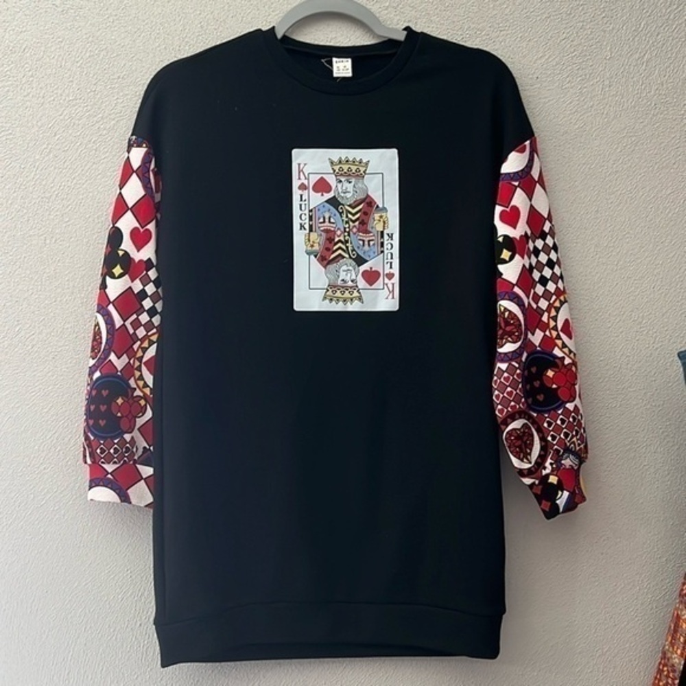 SHEIN Girls Playing Cards Sweatshirt Dress